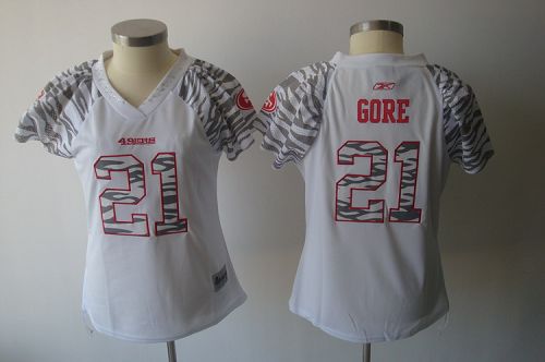 49ers #21 Frank Gore White Women's Zebra Field Flirt Stitched NFL Jersey